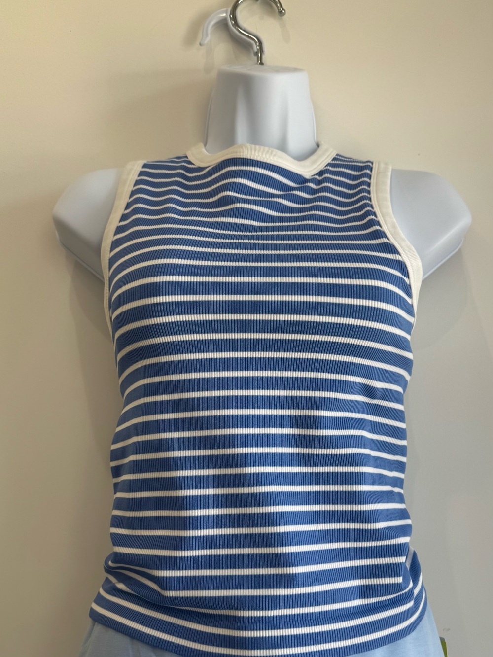 all in motion Blue and White Striped Ribbed Tank